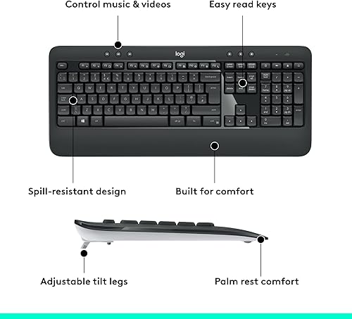 Miniatura 6 de Logitech MK540 Combo avanzado de teclado y mouse inalámbricos para Windows, receptor USB unificador de 2.4 GHz, teclas de acceso rápido multimedia,