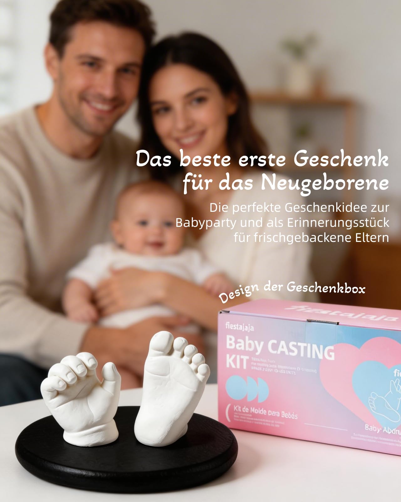 3D-Baby-Guss-Set, Fußabdruck und Handform, Rosa und Blau, mit Holzsockel, personalisiertes Geschenk für Neugeborene, für Jungen und Mädchen, 0-9 Monate