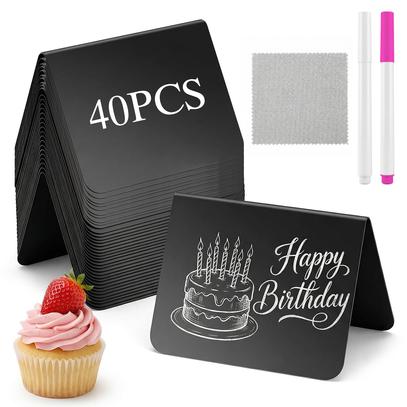 Woobroo 40 Pcs Mini Chalkboard Signs - V-Shaped Table Reservation Signs for Party, Caf, Restaurant (Black)
