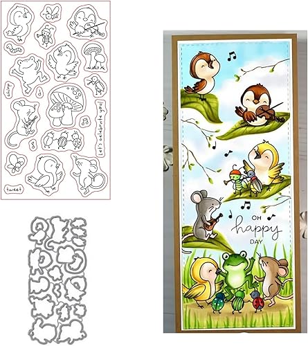 Juego de sellos y troqueles para celebrar pájaros para hacer tarjetas, sellos transparentes y juegos de troqueles de corte de metal para álbumes de