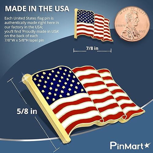 Miniatura 5 de PinMart American Flag Lapel Pin Made in the USA - Gold or Nickel Plated Enamel Pin Patriotic Rectangular or Waving United States Country Pin for