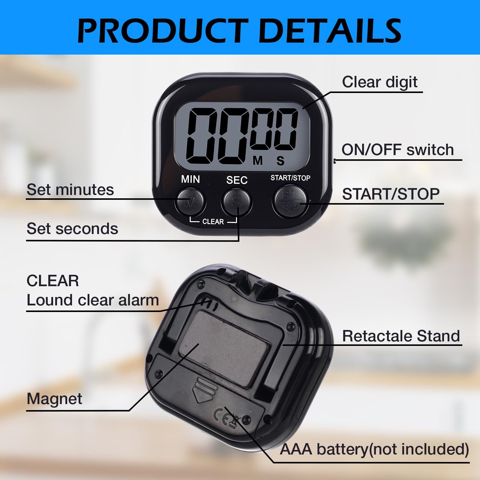 Leumoi 24 temporizadores digitales de cocina magnéticos, pantalla grande, interruptor de encendido/apagado, cuenta regresiva de minutos y segundos, configuración de memoria para cocinar ejercicio en