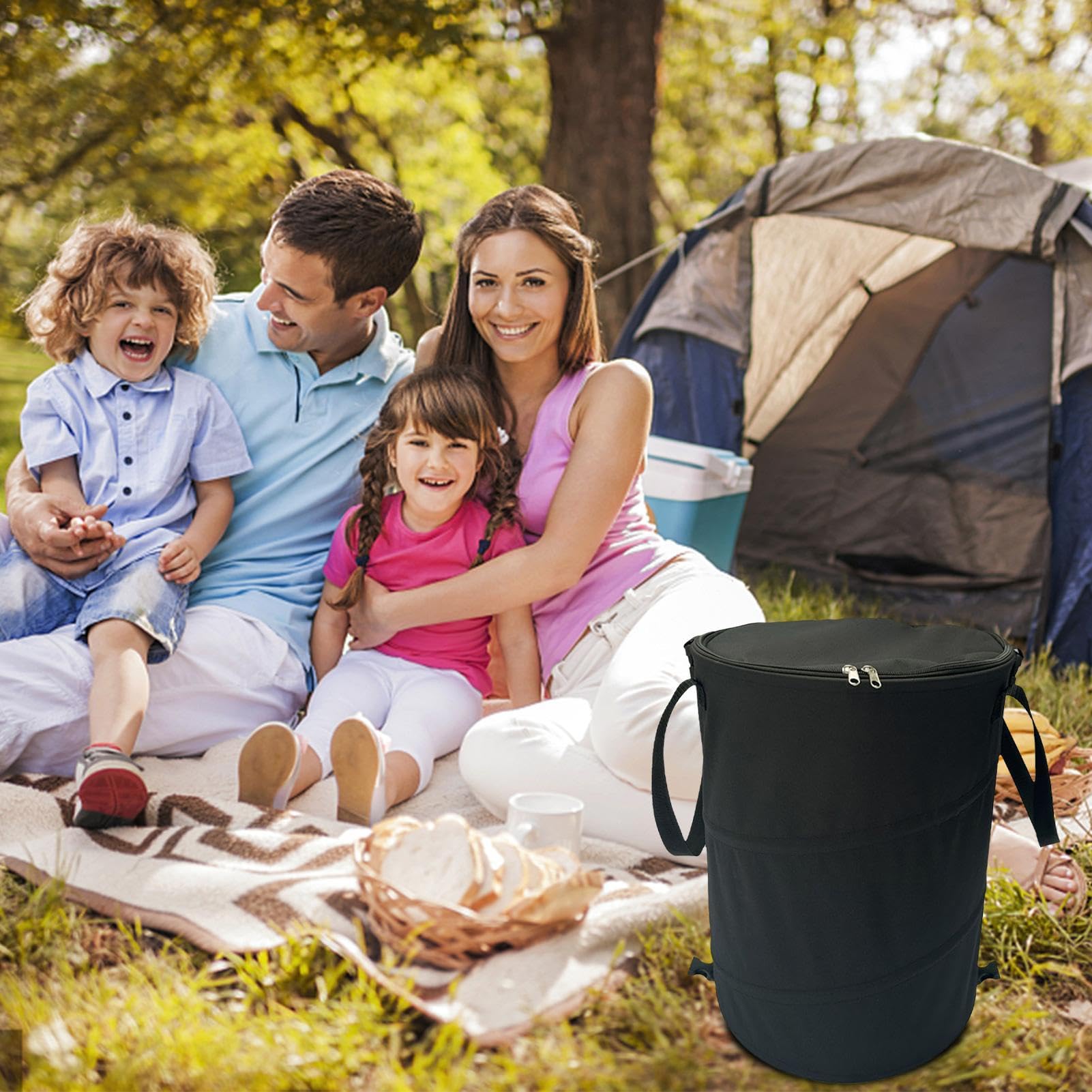 Ruwshuuk Camping-Mülleimer, faltbar, 37 l, Müllbeutel mit Deckel, Faltbarer Mülleimer, Gartentasche mit Reißverschluss, Mülleimer für Rasen, Camping, 