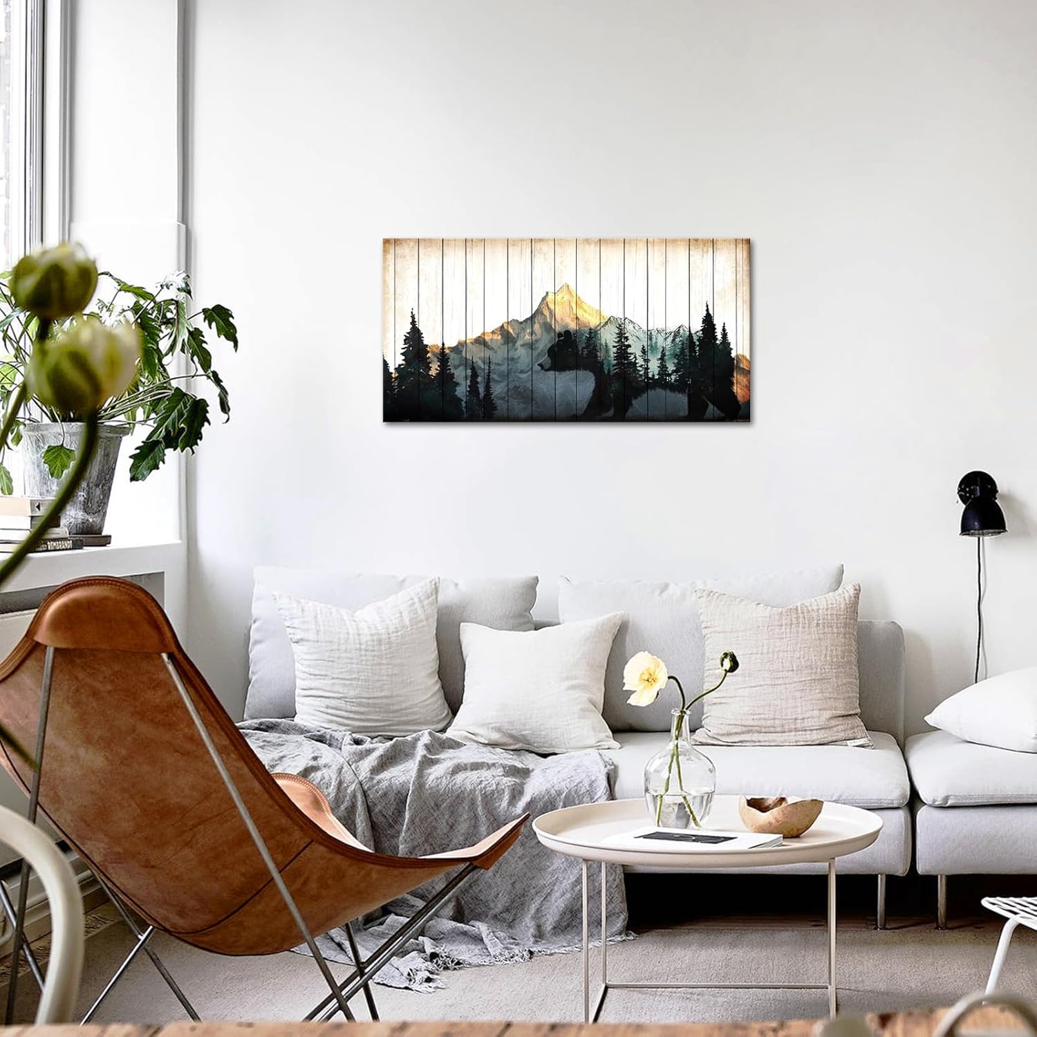 Muzenso Canvas Prints Mountain Bear Wall Art 20x40 Inch Forest Landscape Canvas Painting Rustic Wildlife Artwork for Living Room Bedroom Cabin Lodge Office Nature Inspired Home Decor - Image 3