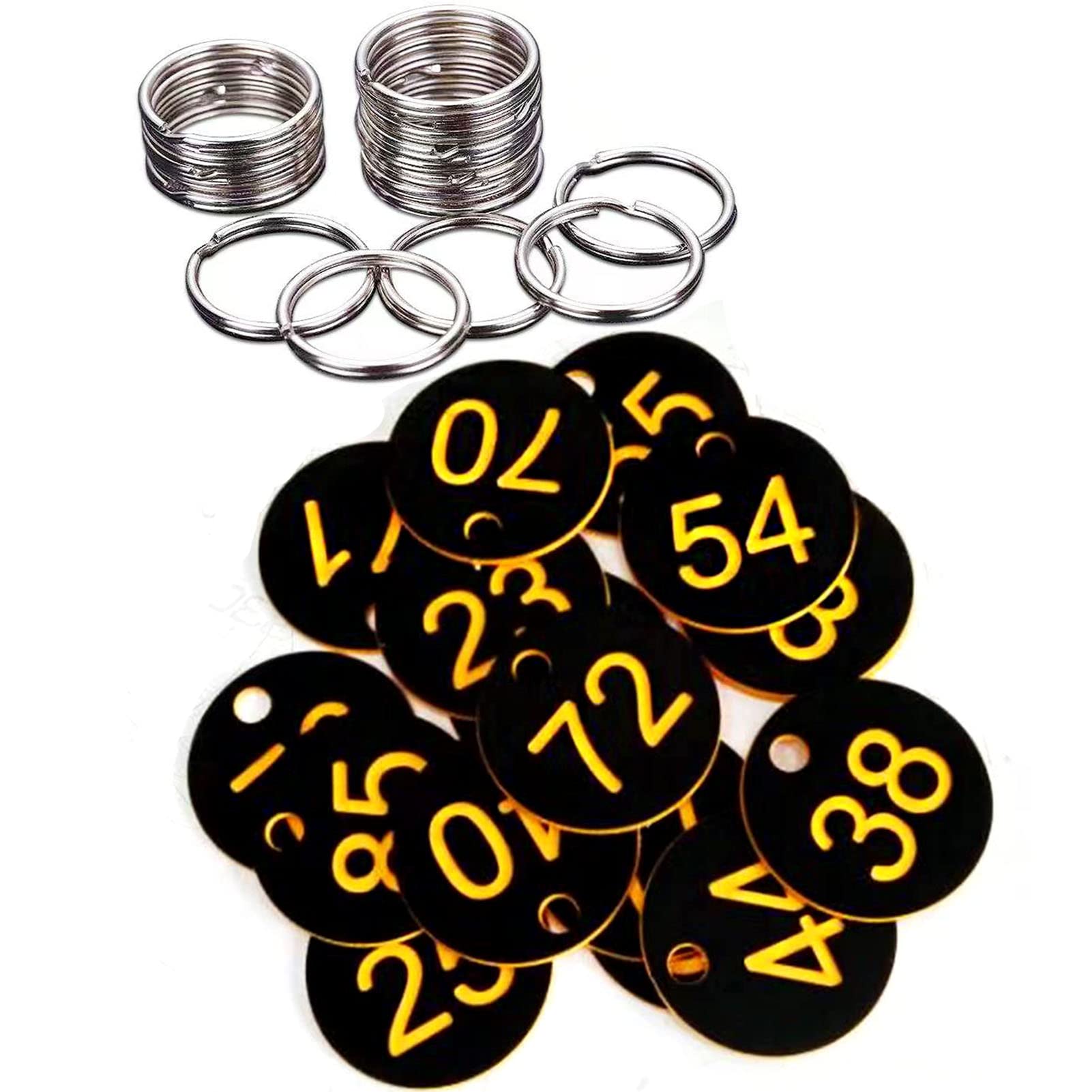 Tiydiygo 100 Pieces Plastic ID Number Tags with Key Ring Set,Aluminum Alloy Numbered Keyrings Number ID Tags for Door Locker Bar Supermarket Hotel