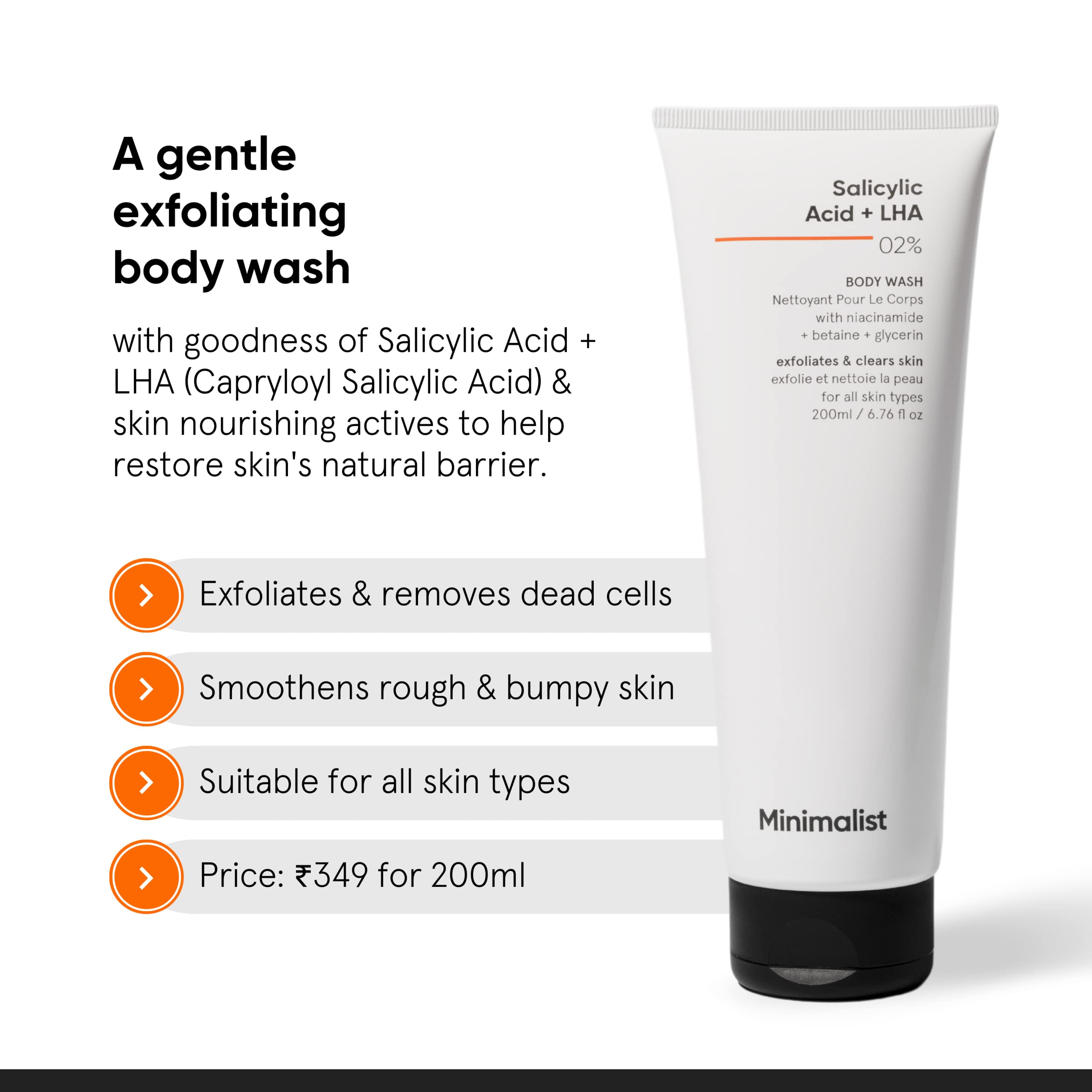 Minimalist 2% Salicylic Acid + LHA Body Wash, 200 ml (Pack of 1) - Image 2