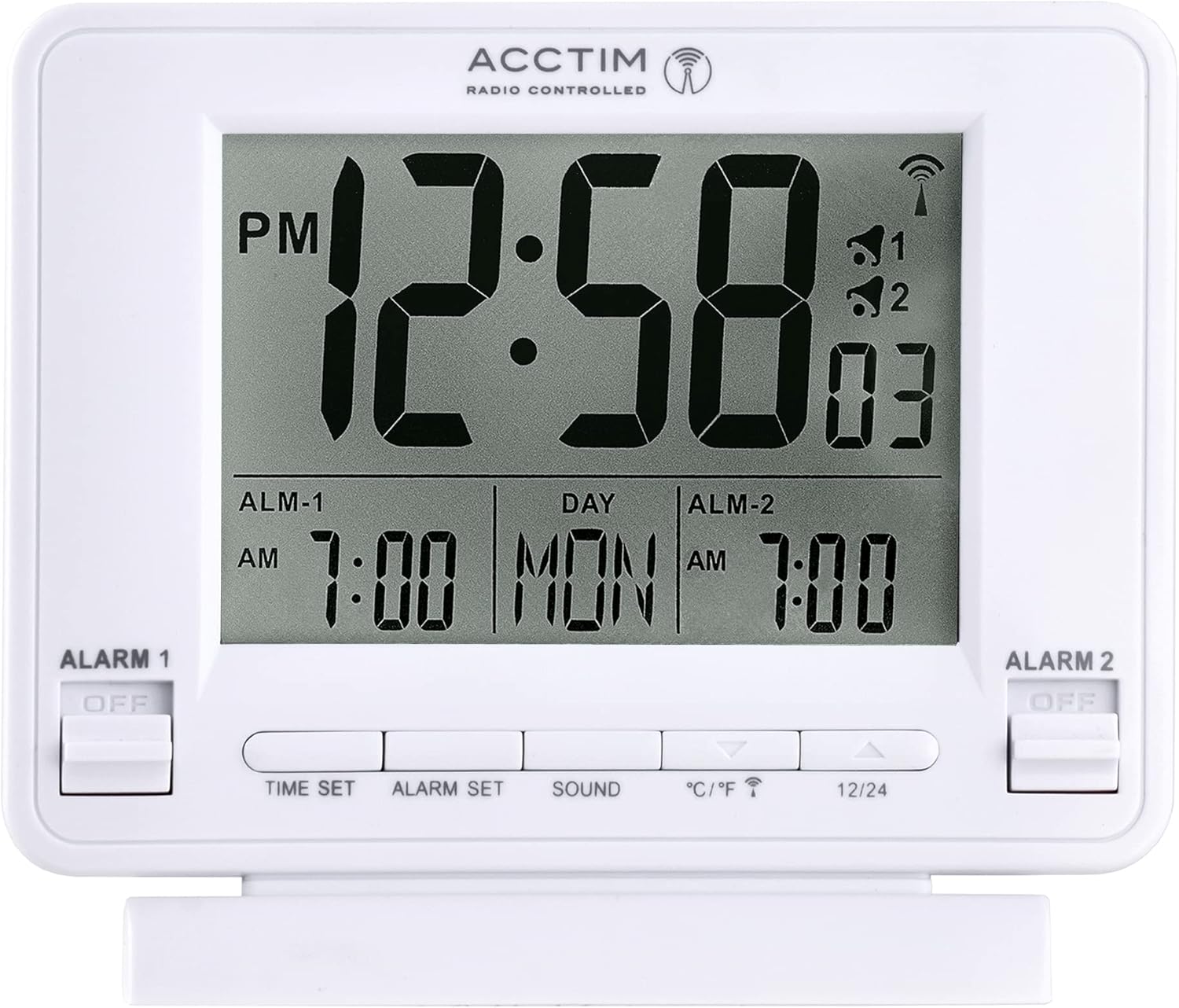 Acctim Delaware 71682 White Radio Controlled LCD Digital Alarm clock
