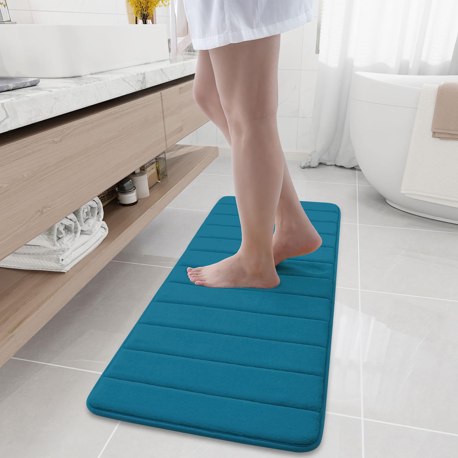 Buganda Memory Foam Bath Mat, 47" x 17", Ultra Soft and Non-Slip Bathroom Rugs, Water Absorbent and Machine Washable Bath Rug Runner for Bathroom,