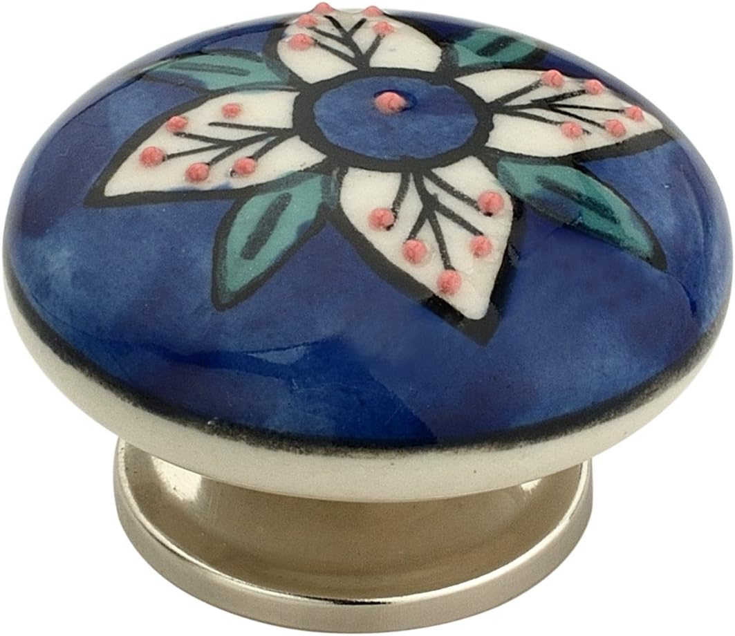 Mascot Hardware CK344 Flowered Flat 1-7/9 in. (45mm) Blue & Multicolor Cabinet Knob