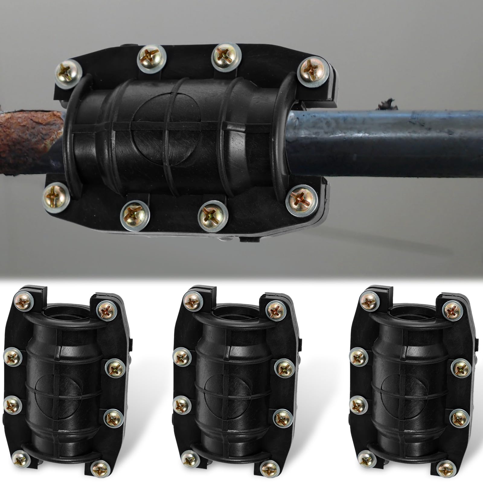 Shaojian Black 3Pcs Pipe Clamp Anti-Impact Water Pipe Leak Repair Clamp Sturdy Emergency Pipe Repair Kit Pipe Repair Fixture For Cast Iron Pipes Cement Pipes Pvc Pipes Pe Pipes(32Mm)