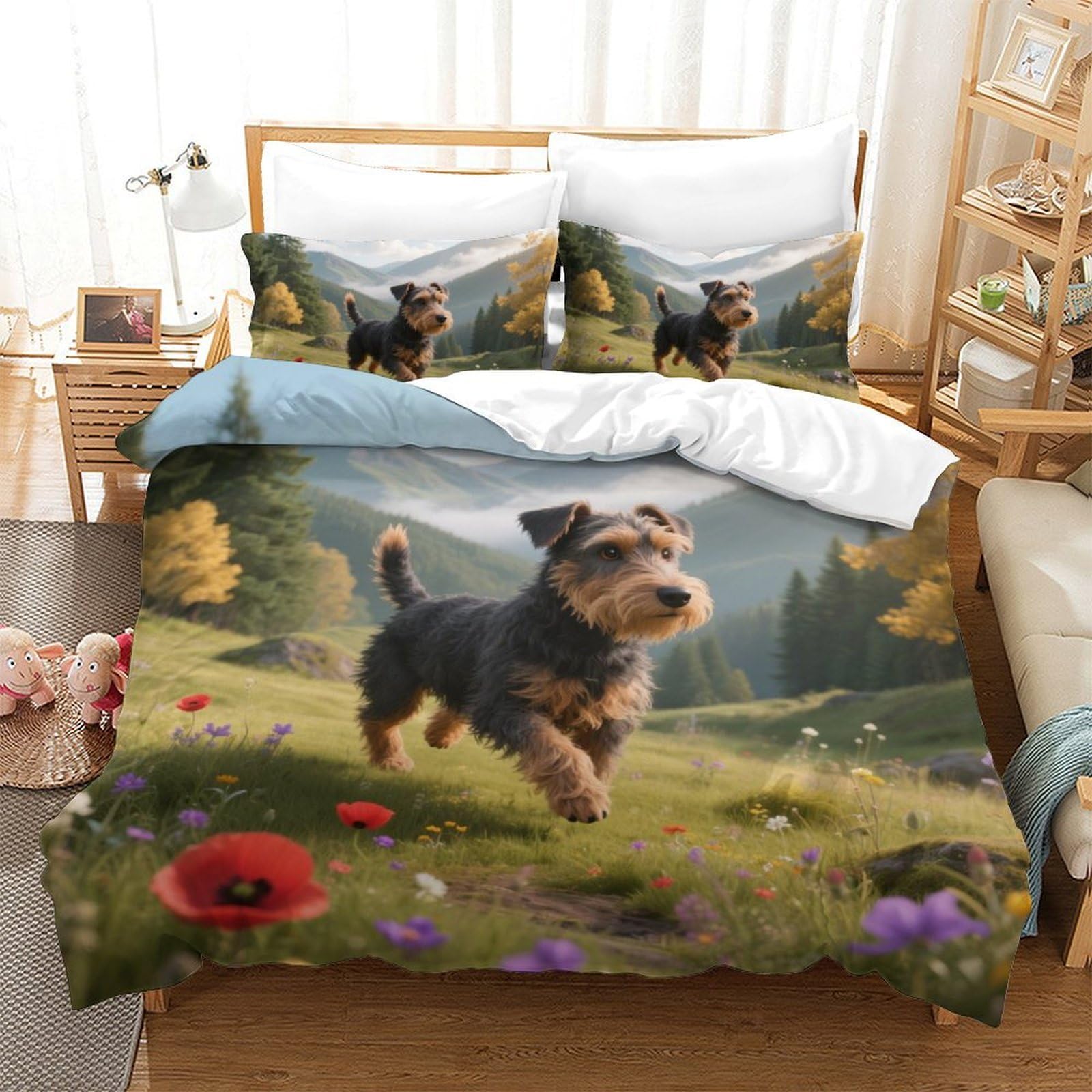 Housse de couette Welsh Terrier en microfibre avec fermeture éclair cachée