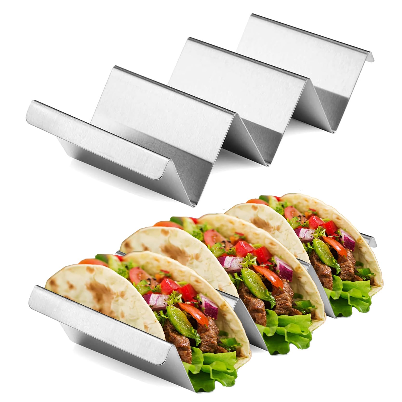 Support à Tacos En Acier Inoxydable – Rack 4 Tacos Durable, Serveur Multi-Usages Pour Fêtes, Nachos, Hot-Dogs Porte-taco Inox Lavable