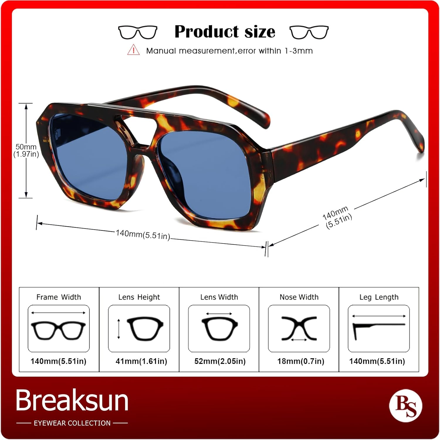 Retro Aviator Sunglasses for Women Men Trendy 70s Hexagonal Square Double Bridge Vintage Sun Glasses - Image 7