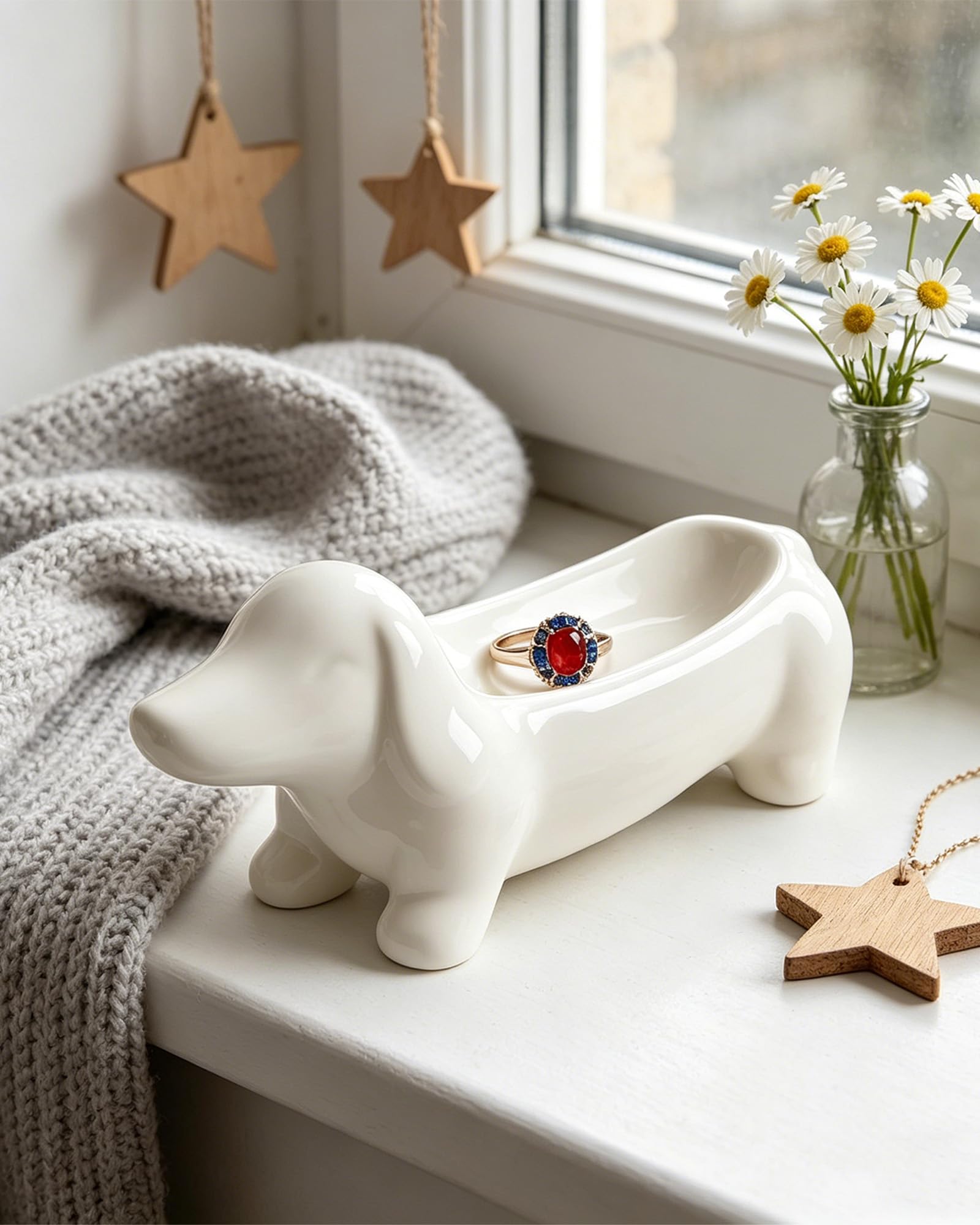 Tace dekoracyjne białe ceramiczne tace do przechowywania biżuterii jamnik wzór dekoracyjny element dekoracyjny nadaje się do przechowywania pierścionków, kolczyków, broszek i innej biżuterii.