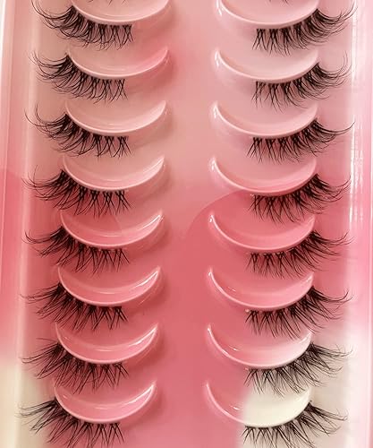 Miniatura 9 de HICOCU Pestañas postizas de media banda transparente, pestañas de tira rusa D DD rizadas de visón esponjosas, pestañas naturales de visón finas,