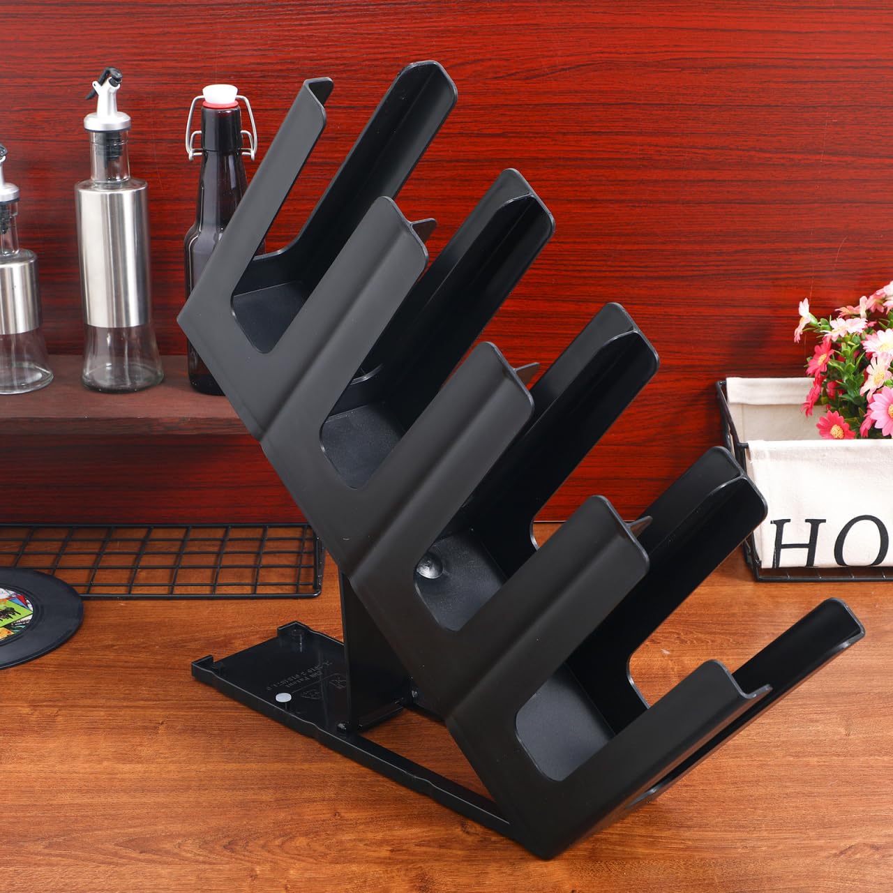 Happyyami Soporte Para Tazas Ajustable 4 Compartimentos Organizador De Vasos De Café Plástico Plegable Estante Multifuncional Para Hogar Barra Y Cafeterías