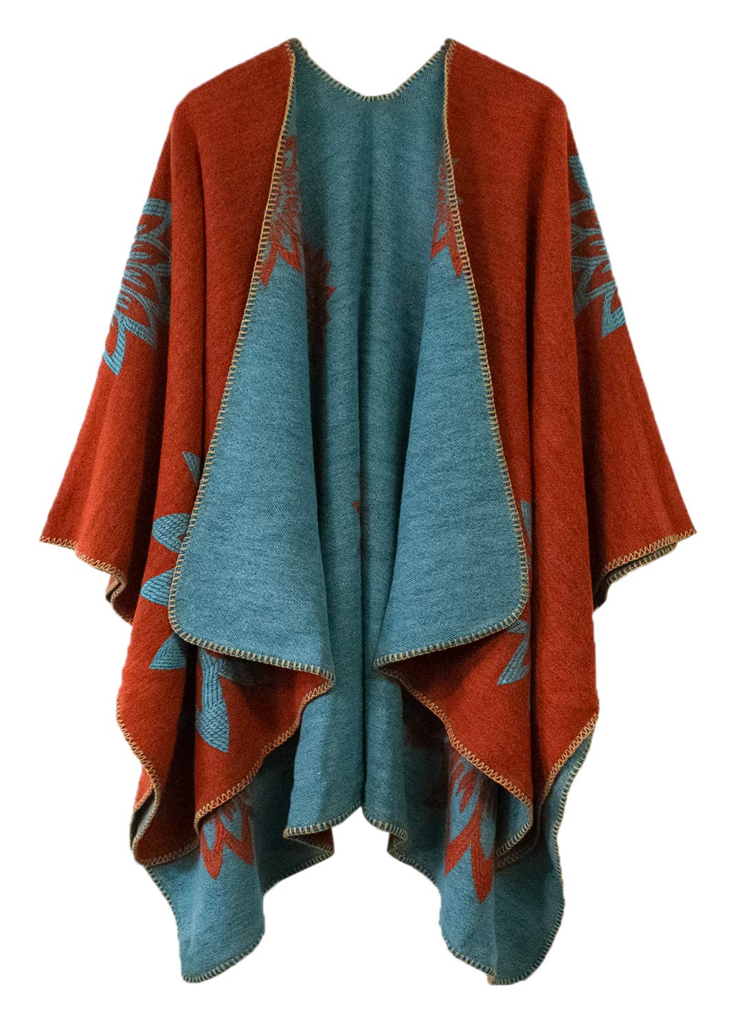 Women's Color Block Shawl Wrap Open Front Poncho Cape