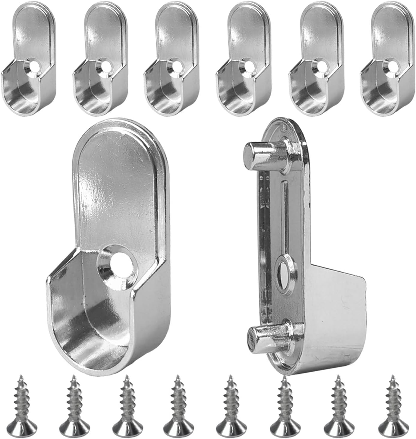 15mm x 30mm Oval Closet Rod End Supports (Single Hole) with Rear Facing 6.5mm Pins (Pack of 40)