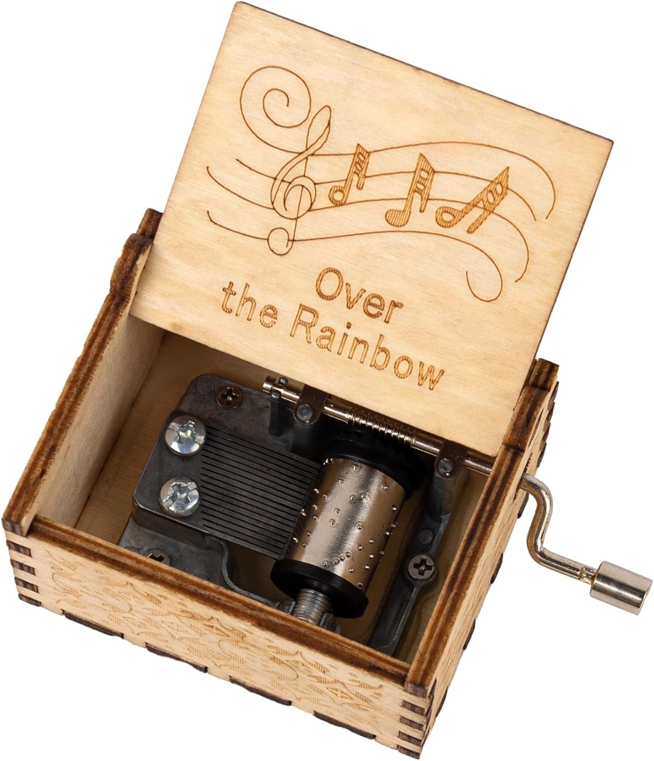 AUEAR, Over The Rainbow Wooden Music Box Hand Crank Laser