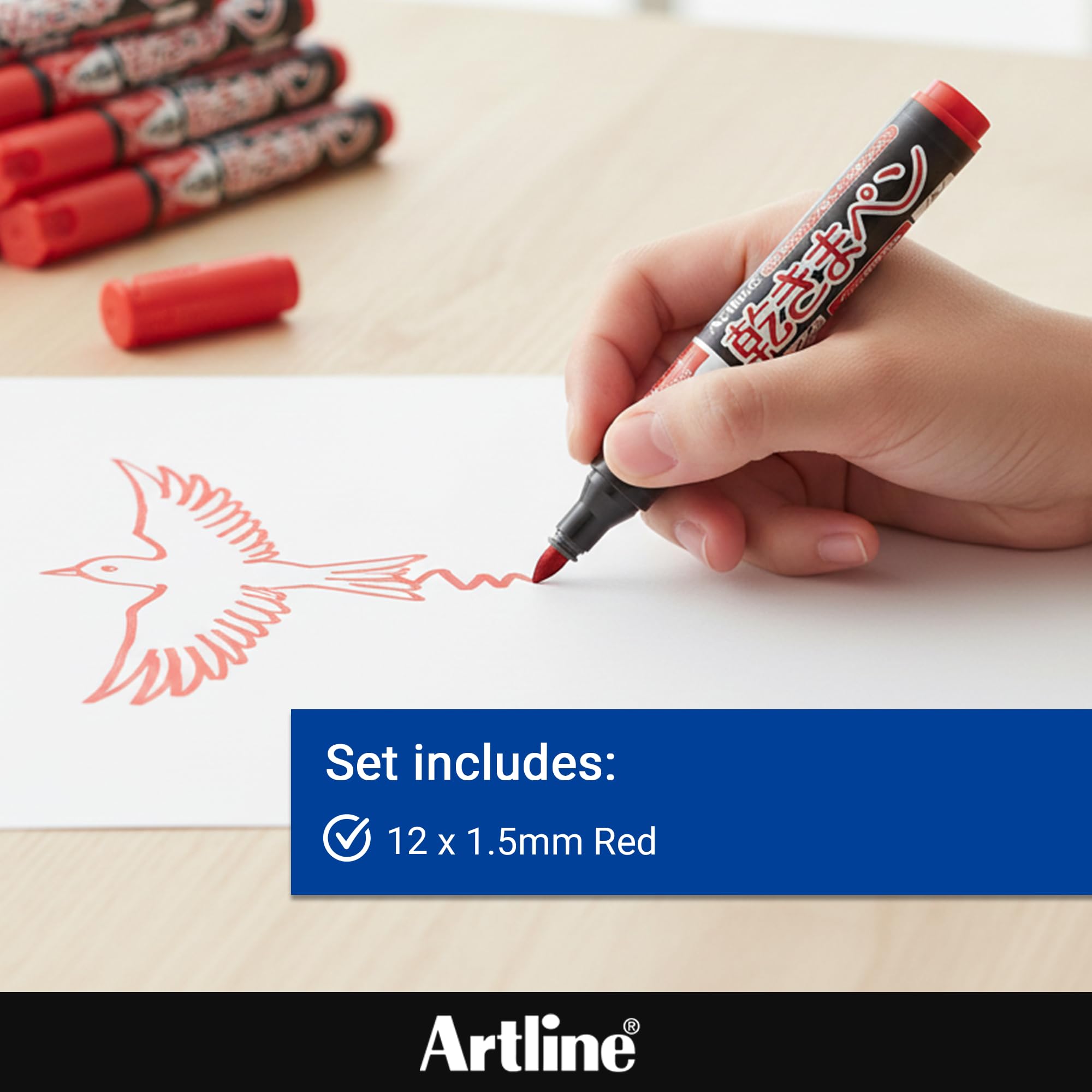 Artline Kawakima Red Permanent Marker Pens (Pack of 12) 1.5mm Nib for Home and Office Use, Dry Safe for 2 Weeks Uncapped, Reuseable, Waterproof, Non-Toxic - Genuine Artline Stationery Supplies - Image 3