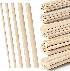 100 Pieces Wooden Dowel Rods Assorted Sizes Wooden Dowels 1/8, 3/16, 1/4, 5/16, 3/8 x 6 Inch Wood Craft Dowel Rods for Crafts and DIY