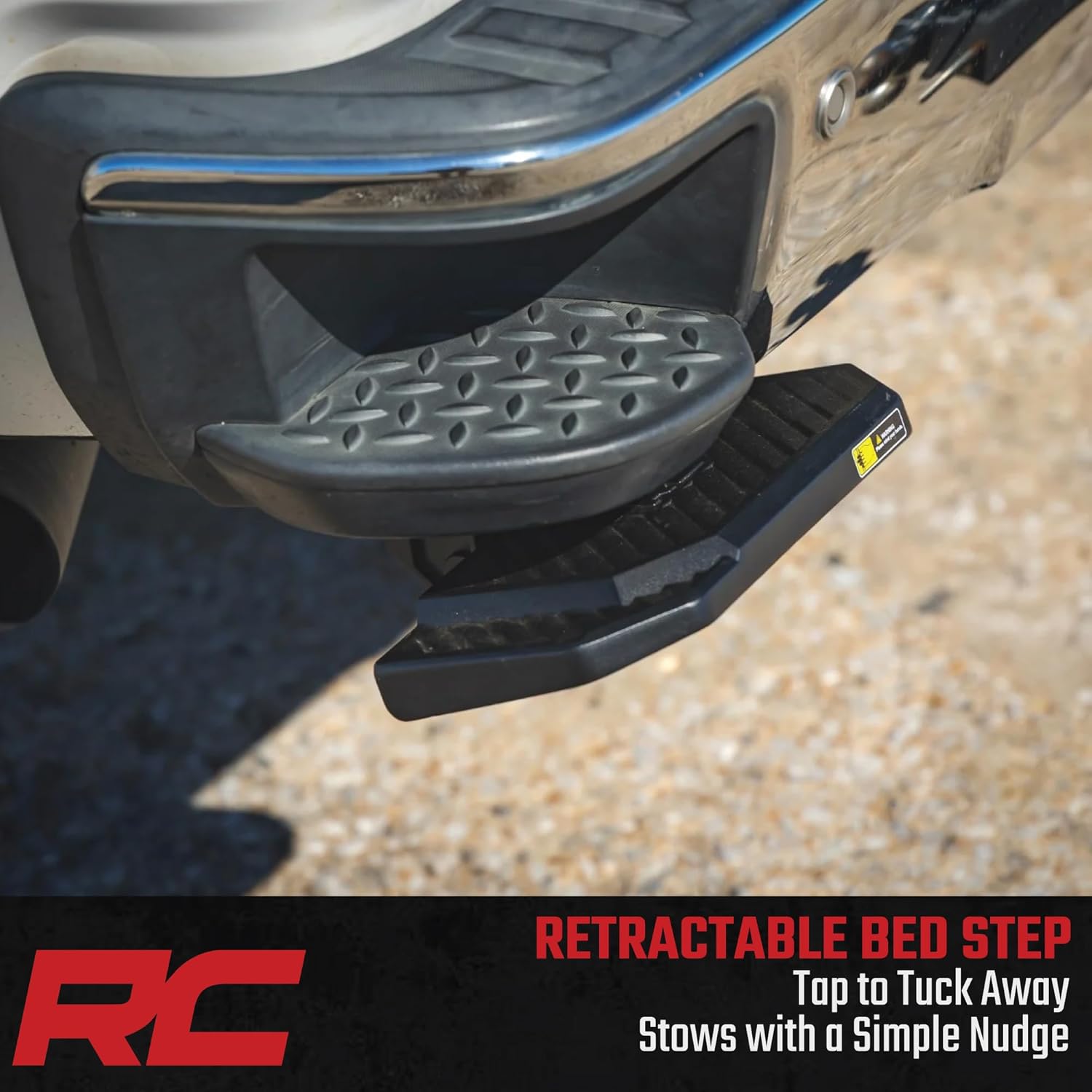 Rough Country Retractable Bed Step for Chevy Silverado & GMC Sierra 1500 (2014-2018) - Manual Pull Tailgate Non-Slip Truck Step