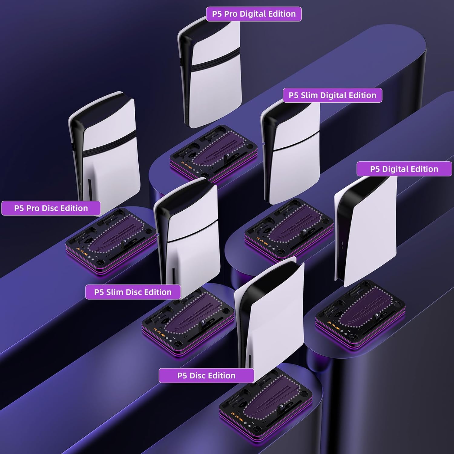 Applicable to PS5/Pro/Slim Cooling Stand with RGB Lights and PS Portal Charger, PS5&Edge Controller Charging Dock;Playstation console Cooling Station;Controller Charging Station；PS Portal charger;PS5/Slim/Pro/Portal Accessories Kit; Headphone Hanger, Remote Control Storage;Black