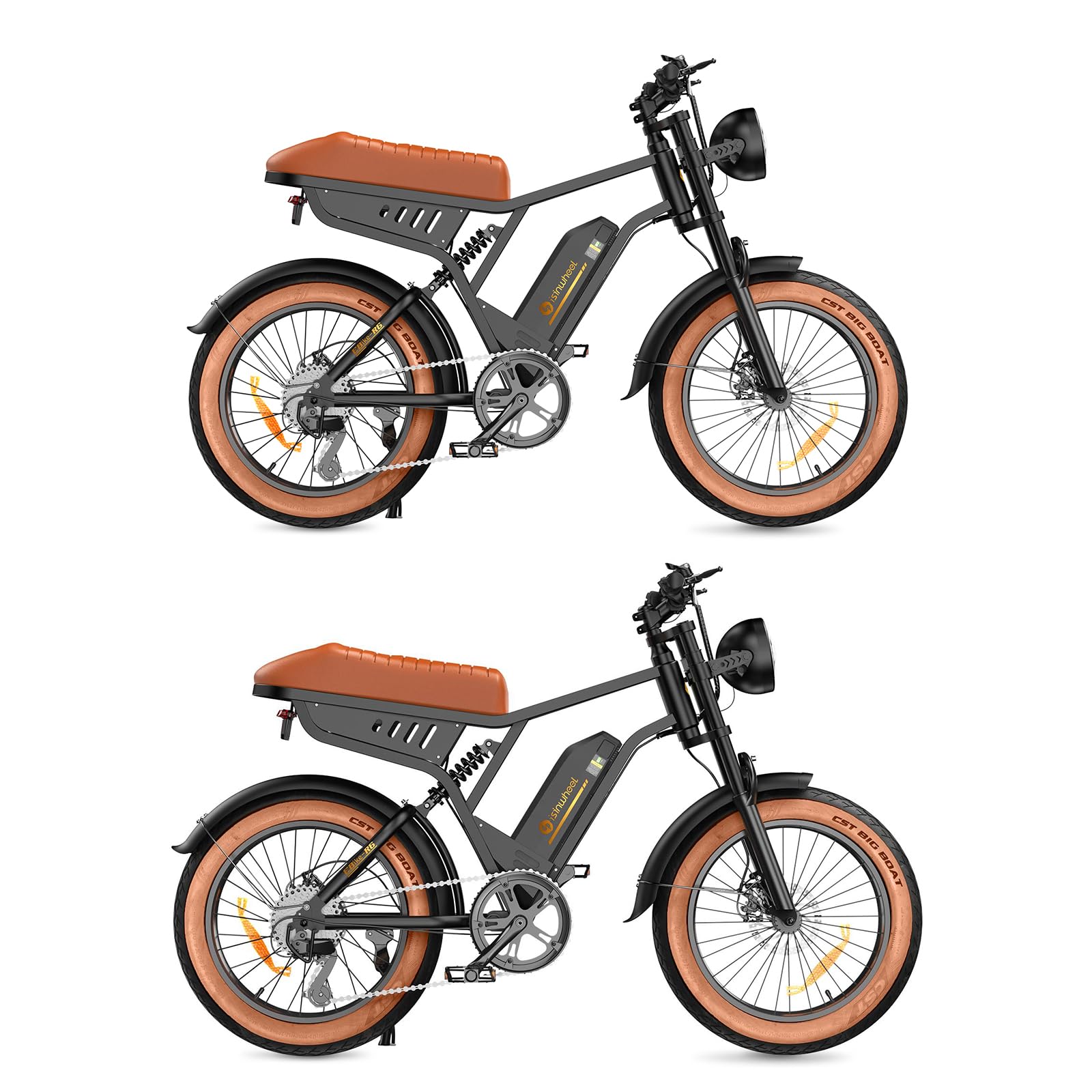 isinwheel Electric Bike Adults 750/1500W Ebike 20/28MPH, 55-75 Miles Electric Motorcycle with 10.4/13AH Battery, 20" Fat Tire Electric Dirt Bike 7-Speed E-Bike Full Suspension, R/L Turn Headlight