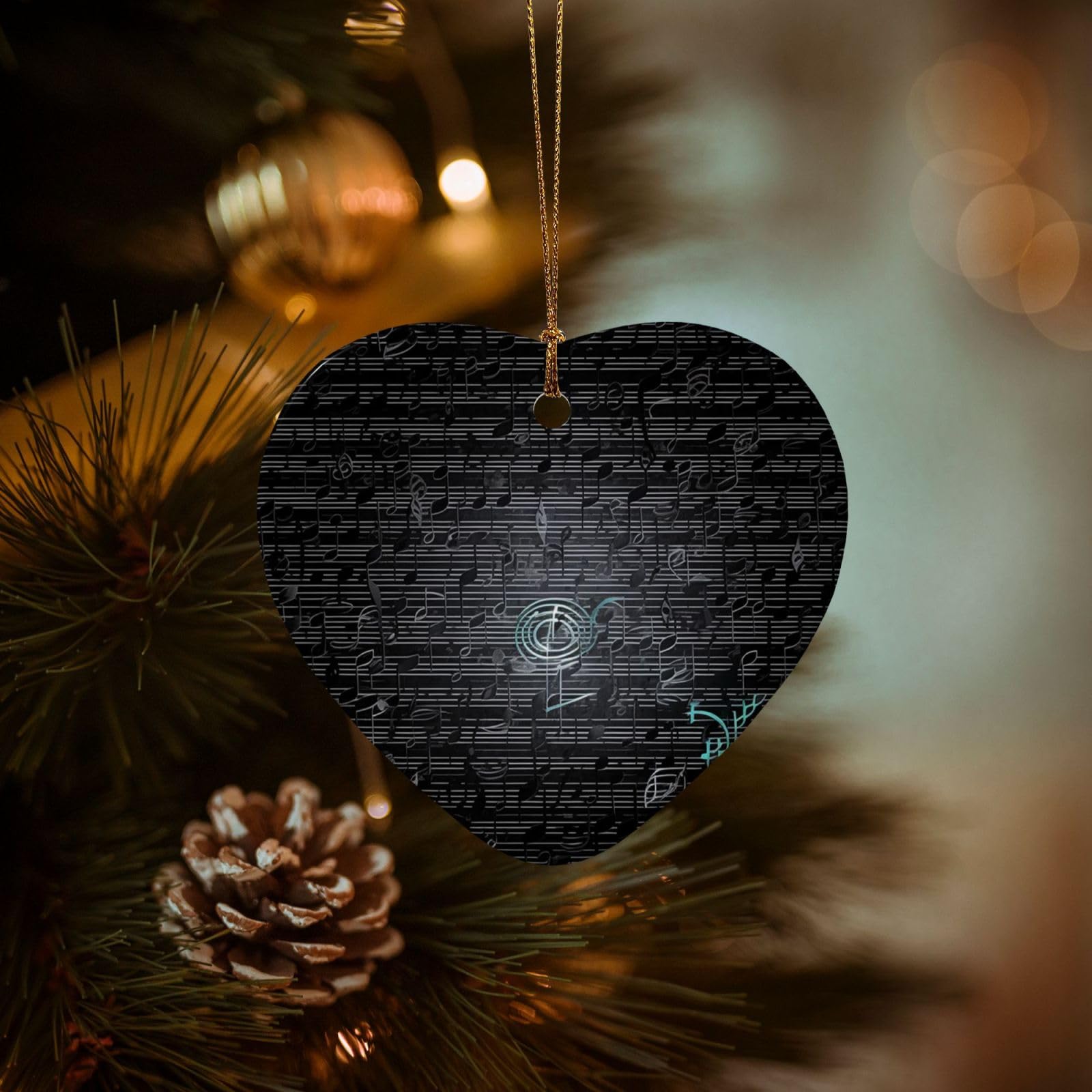 Christmas Tree Ornaments Ceramics Christmas Decorations Music Notes Ornaments with Gold Ribbon Porcelain Xmas Tree Crafts Heart Shape Hanging Pendant for Christmas Tree Party Decor