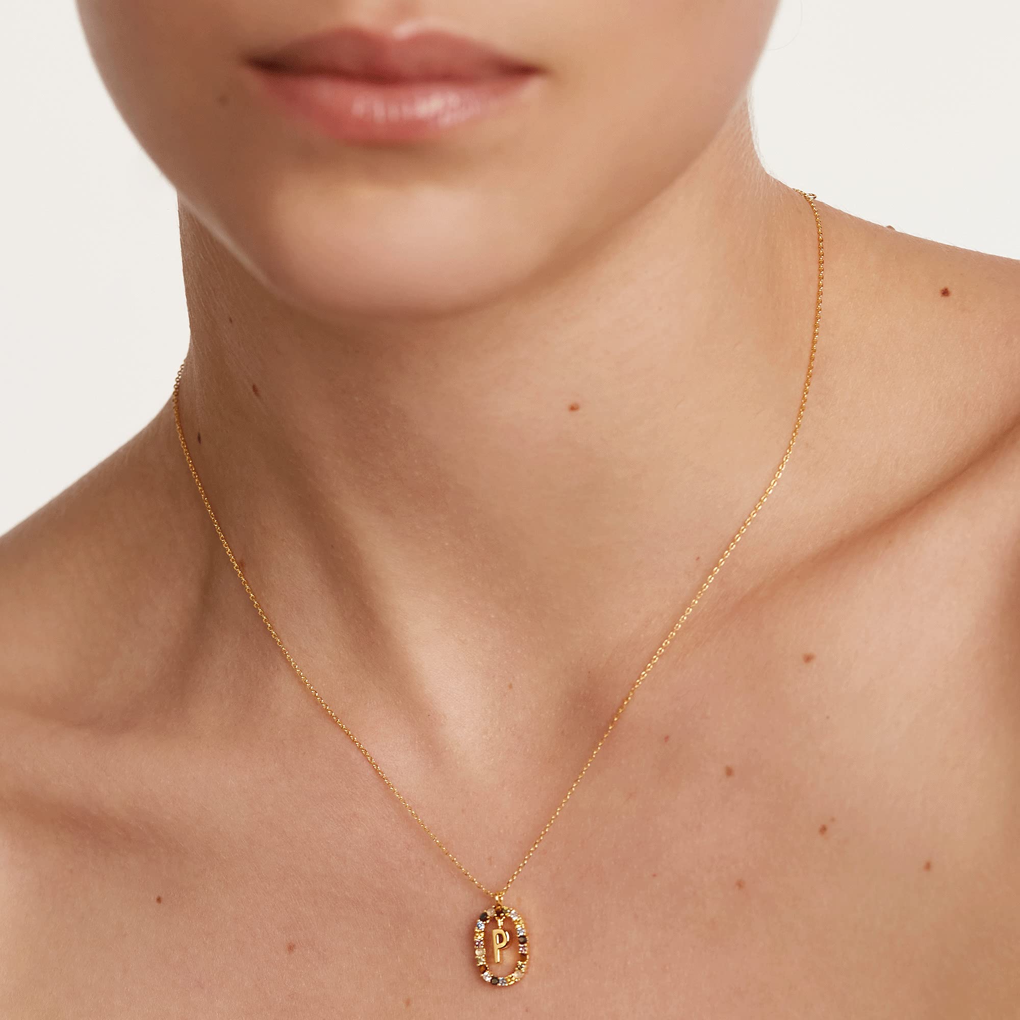 PDPAOLA – Collar con letra P de plata de ley 925, chapado en oro de 18 quilates, joya para mujer
