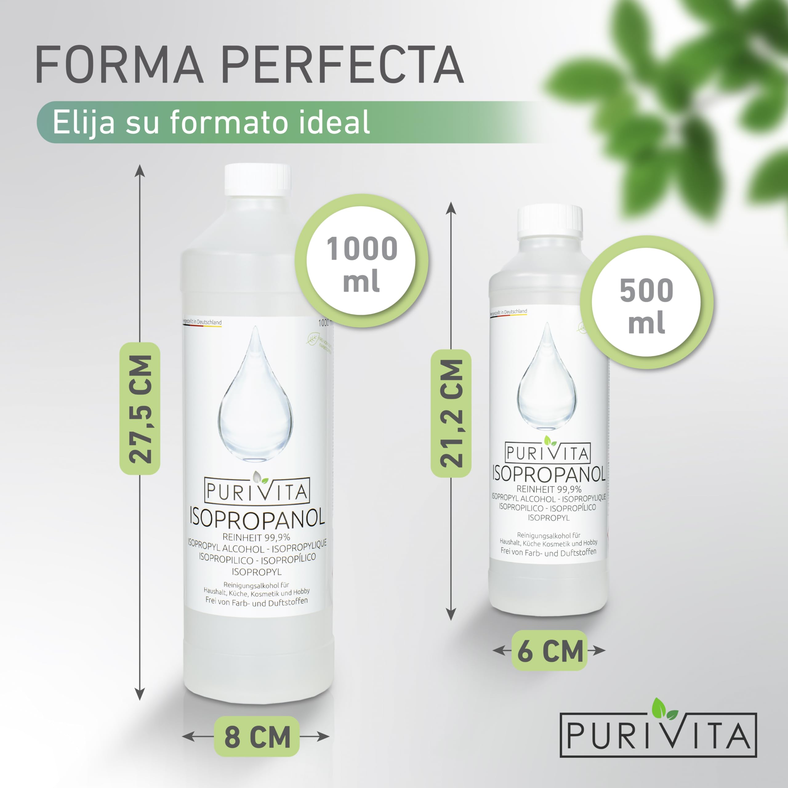 PURIVITA Alcohol Isopropilico 99,9% 500ML - Isopropyl Alcohol Limpiador Desengrasante