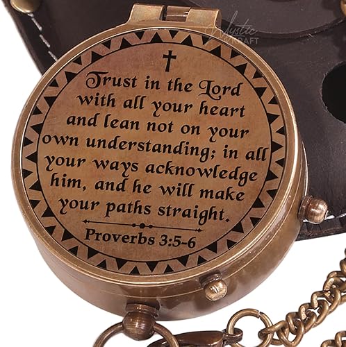 MYSTICKRAFT Engraved Brass Pocket Compass - First Communion, Baptism & Confirmation Gifts for Boys, Girls & Men - Catholic Christian Easter Gifts