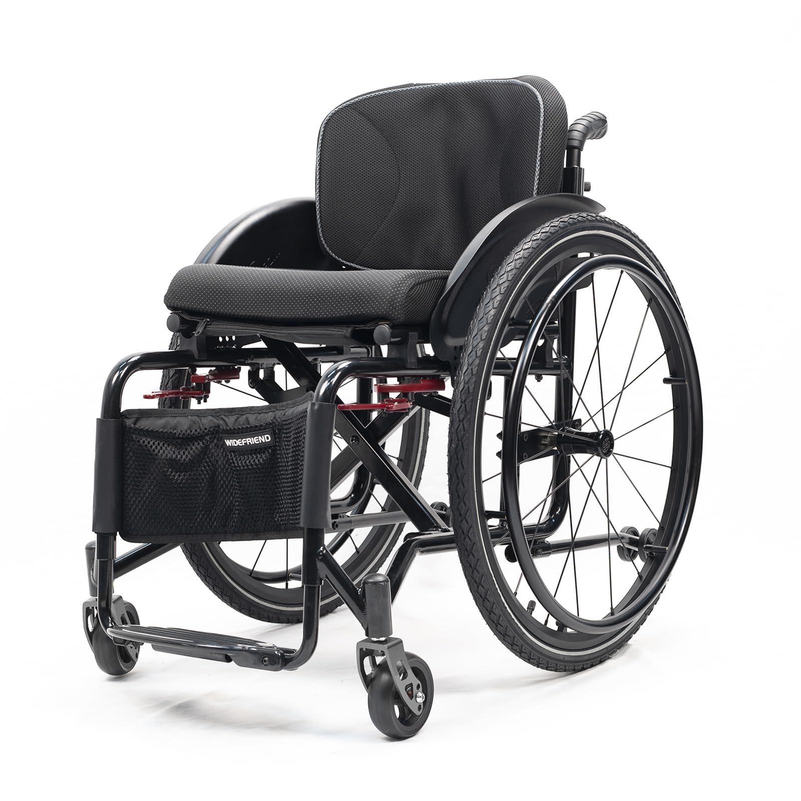 Silla de ruedas deportiva ultraligera, silla de ruedas manual plegable todo terreno con frenos de mano, aleación de aluminio autopropulsada, portátil, reposapiés ajustable y altura del asiento