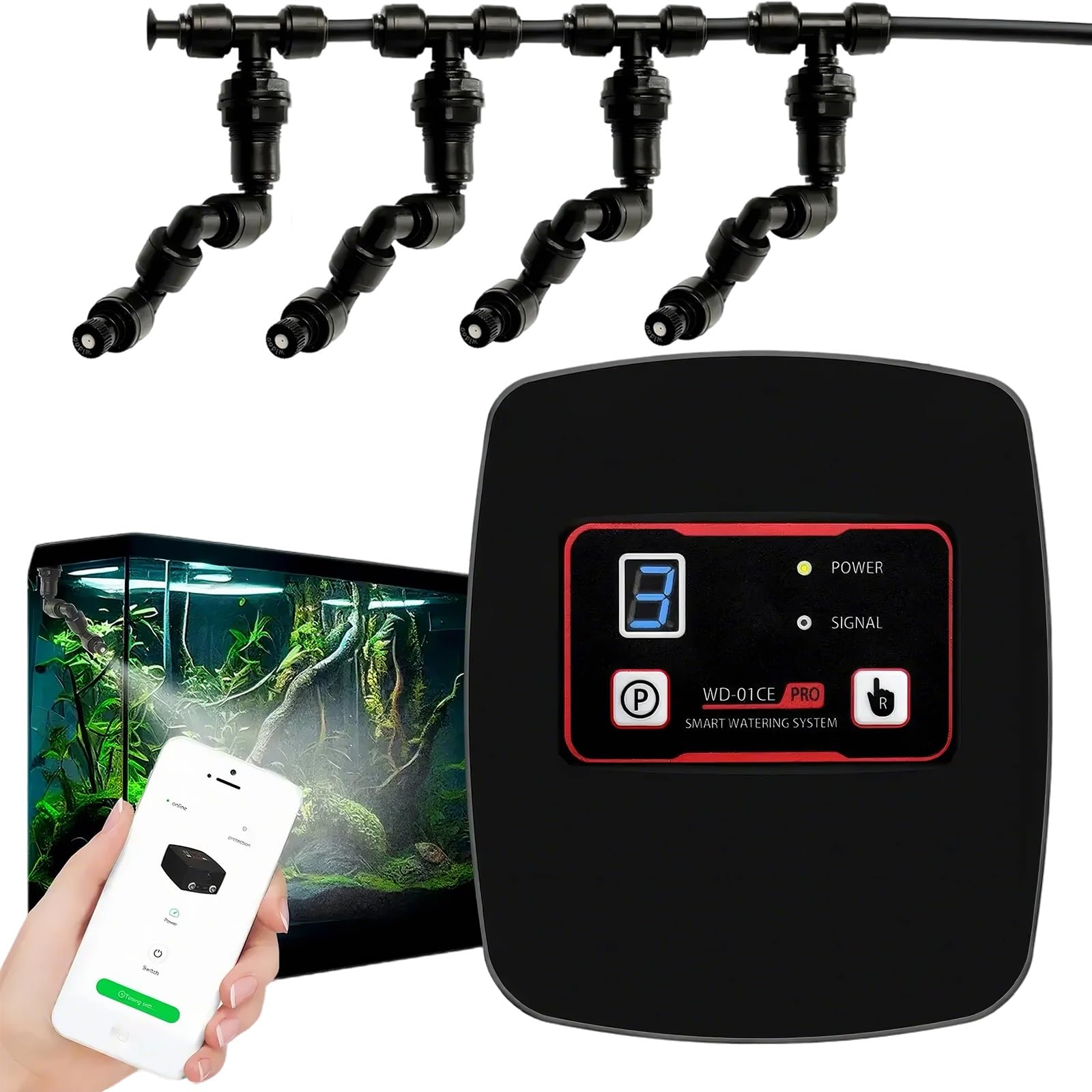 Umidificatori per Rettili, Sistema di Nebulizzazione Intelligente per Terrari di Rettili, Nebulizzatore Automatico per Rettili con Timer(4 Nozzles)