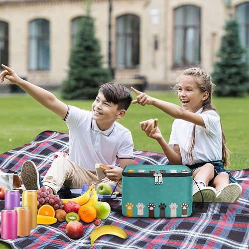 Miniatura 8 de Lonchera con estampado de patas de gato, aislada, reutilizable, grande, con hombro ajustable y cremallera, bolsa de lona para oficina, trabajo,