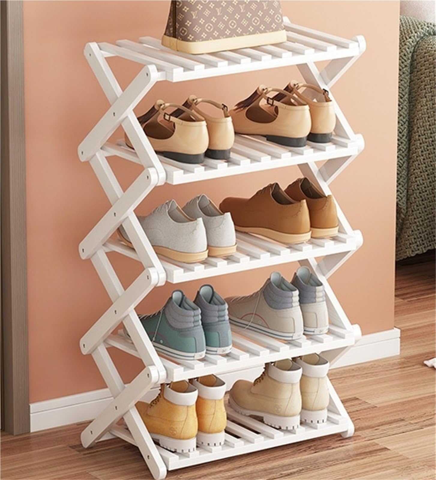 Meuble à chaussures pliable gain de place 5 niveaux sans montage