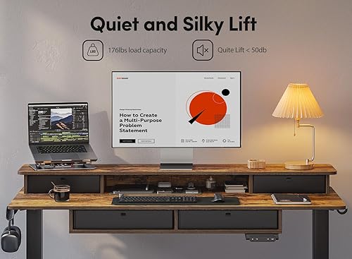 Miniatura 7 de BANTI Escritorio eléctrico de pie ajustable en altura con 4 cajones, mesa de 55 x 24 pulgadas con estante de almacenamiento, escritorio de pie,