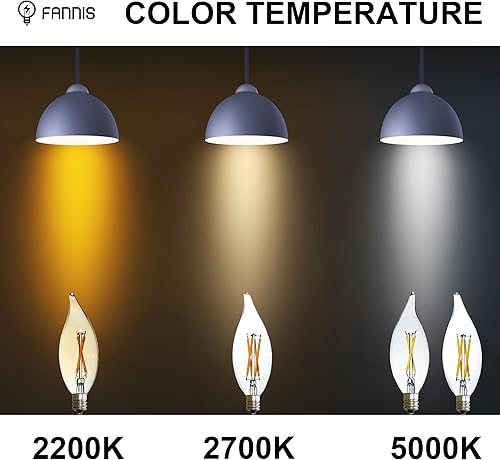 Miniatura 5 de Paquete de 12 bombillas LED C32 con punta de llama, 4 W equivalentes a 40 W, bombilla Edison de filamento blanco cálido de 2700 K, base E12,