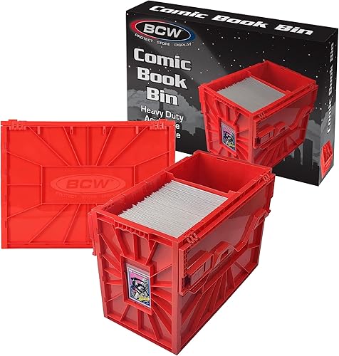 Miniatura 6 de BCW Contenedor corto para cómics, capacidad para 150 cómics, almacenamiento de plástico apilable, organizador sin ácidos, rojo, individual