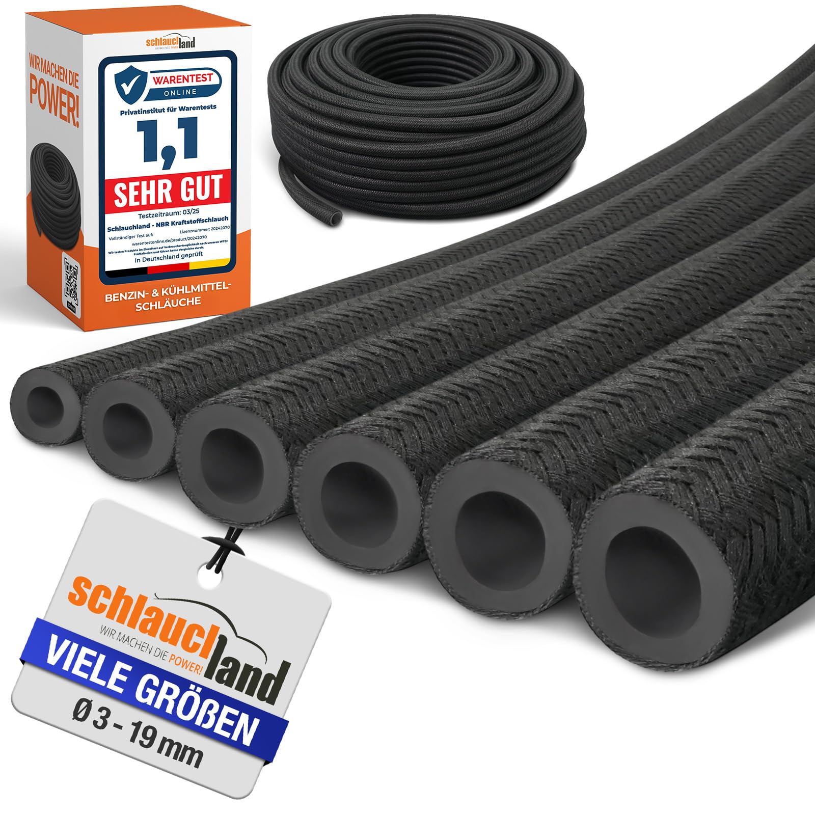 1m NBR Benzinschlauch Dieselschlauch Grösse-Ø 12x18mm bis 100°C | Kraftstoffschlauch mit Baumwoll-Gewebe verstärkt - DIN 73379-B | VIELE GRÖSSEN | Öl Benzin Diesel Leitung Gummi-Schlauch flexibel