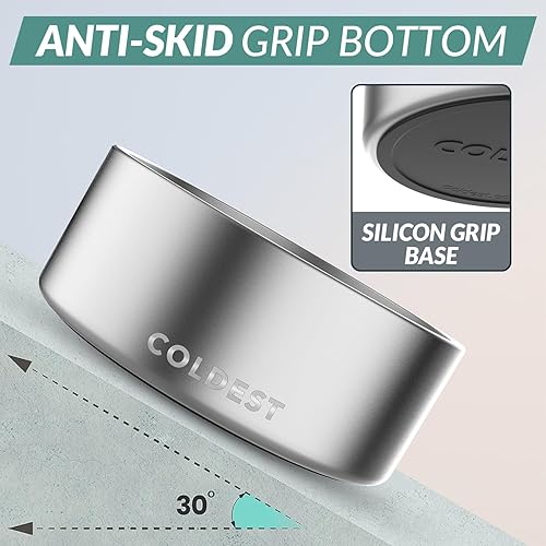 Vista 300 de Coldest Cuenco de metal antioxidante, antideslizante, 3 capas aisladas, acero inoxidable, perro, gato, mascota, antiderrames, sólido, para agua