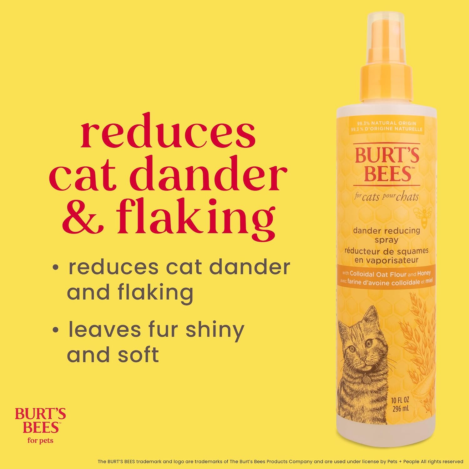 BURT'S BEES FOR PETS Cat Dander Reducing Spray with Colloidal Oat Flour and Honey, Waterless Cat Grooming Spray for Dry Skin and Dandruff Control, Cat Dander Remover for Allergy Support, 10 Fl Oz