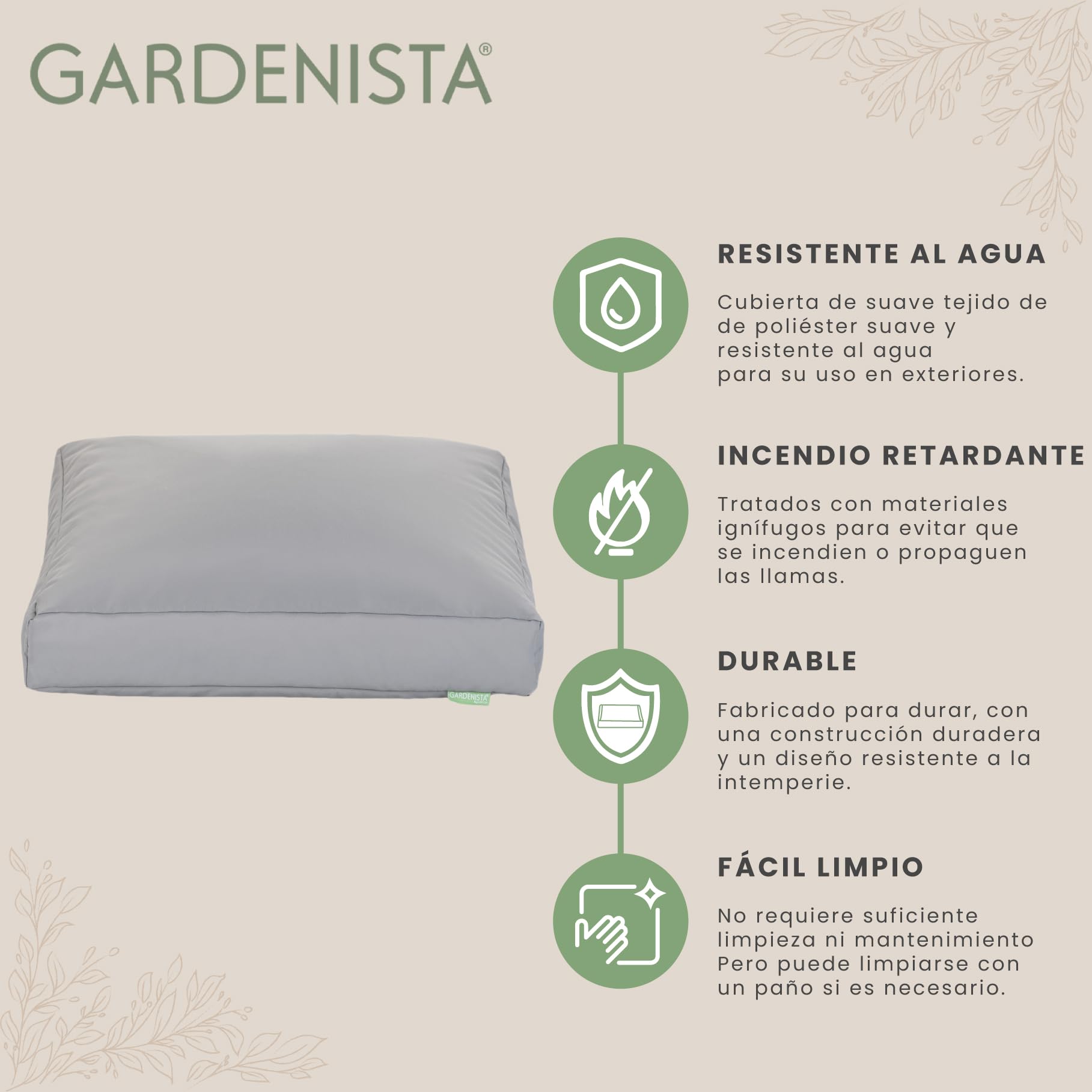 Gardenista Cojín de Suelo Acolchado, Medida 60 x 60 x 10 cm, Cojín Suelo Cuadrado, Cojines para Palets, Banco, Silla y Suelo, Asiento Cómodo Decorativo para Interior (6, Plata)