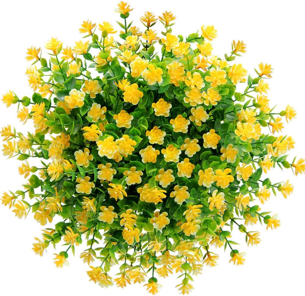 CQURE Artificial Flowers, Fake Flowers Artificial Greenery Plants Eucalyptus Outdoor Bridal Wedding Bouquet for Home Garden Party Wedding Decoration 5 Bunch (Yellow)