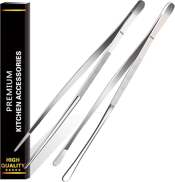 2 Pcs 12-Inch Fine Cooking Tweezer Tongs,Extra-Long Stainless Steel Kitchen Tweezers Tongs