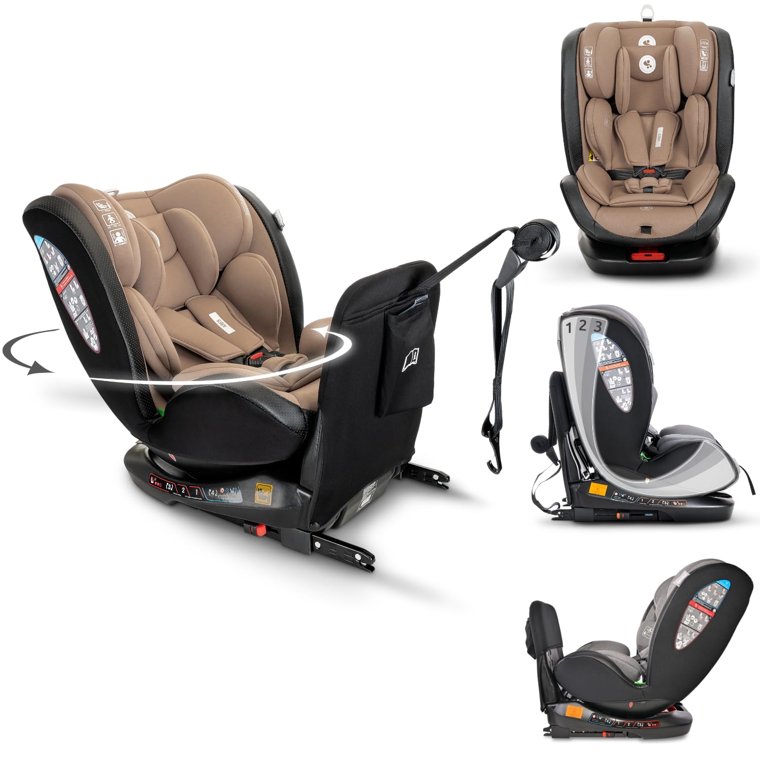 Lorelli Samochodowy fotelik dziecięcy Ares z Isofix, obracany o 360 stopni, (0-36 kg), rosnący wraz z dzieckiem i-Size 40-150 cm – grupa 0+/1/2/3, fotelik dziecięcy od urodzenia, 5-punktowy pasek,