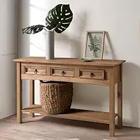 Aparador de Madeira Maciça com 3 Gavetas - 73,2 Alt X 121 Larg X 32,1 Prof - Móveis para Sala, Quarto e Hall de Entrada - Acabamento em Cera, Canvas - Marrom Antique - PENSE DENTRO DA CAIXA