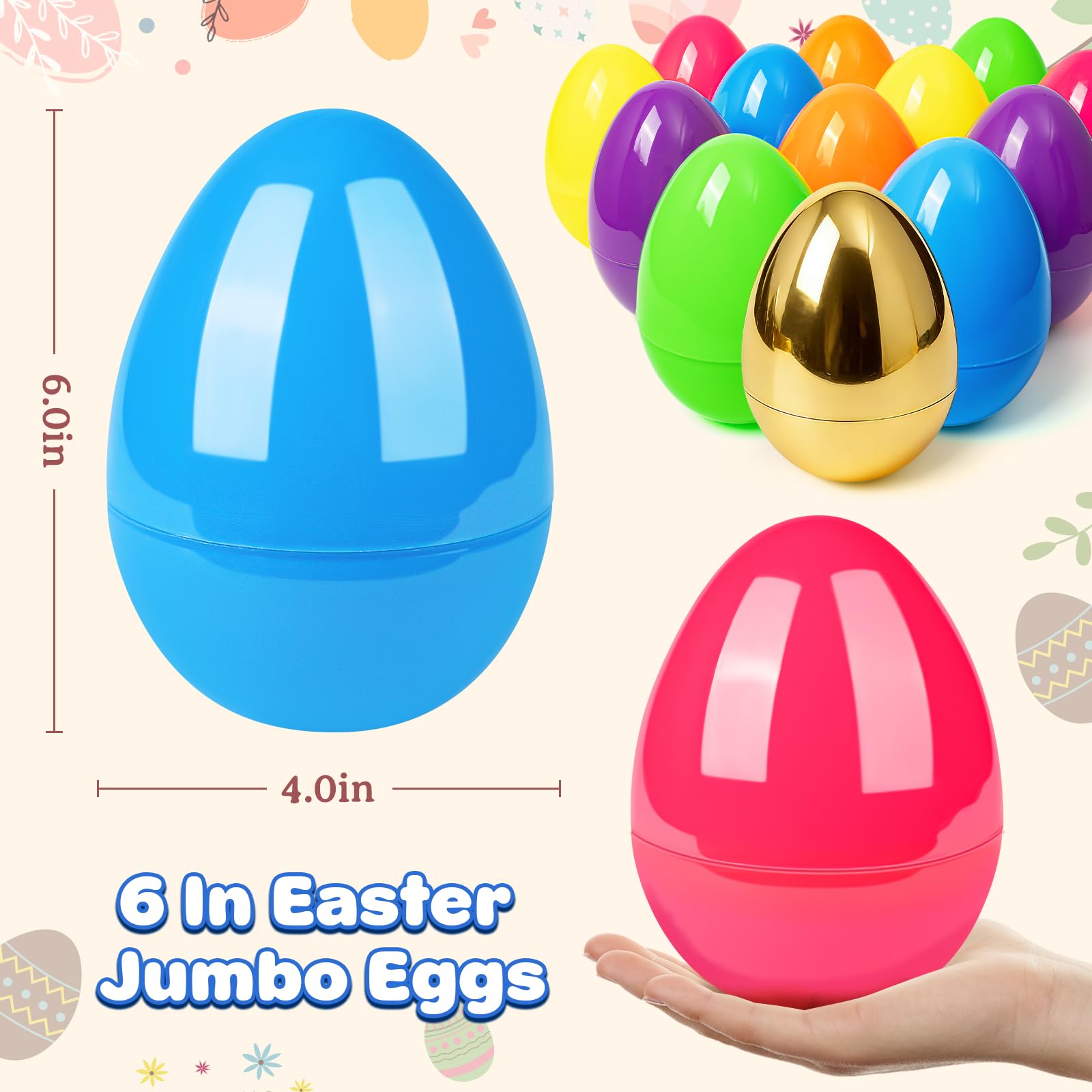V-Opitos Jumbo-Ostereier, 15,2 cm, große Kunststoff-Ostereier, Großpackung, leere Eier für Ostereiersuche, Überraschungseier, Korbfüller, Oster-Partygeschenk für Kinder, 25 Stück