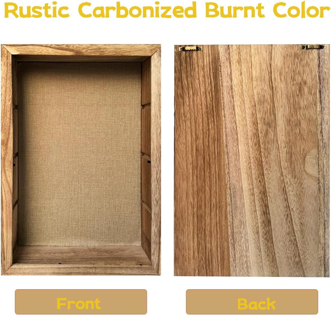 Shadow Box Frame 11x16, Depth 4in Shadow Boxes Display Cases, Rustic Burnt Wood, Vintage Metal Accents, Hinged Door, Magnetic Door and Latch, Linen Back(Carbon)