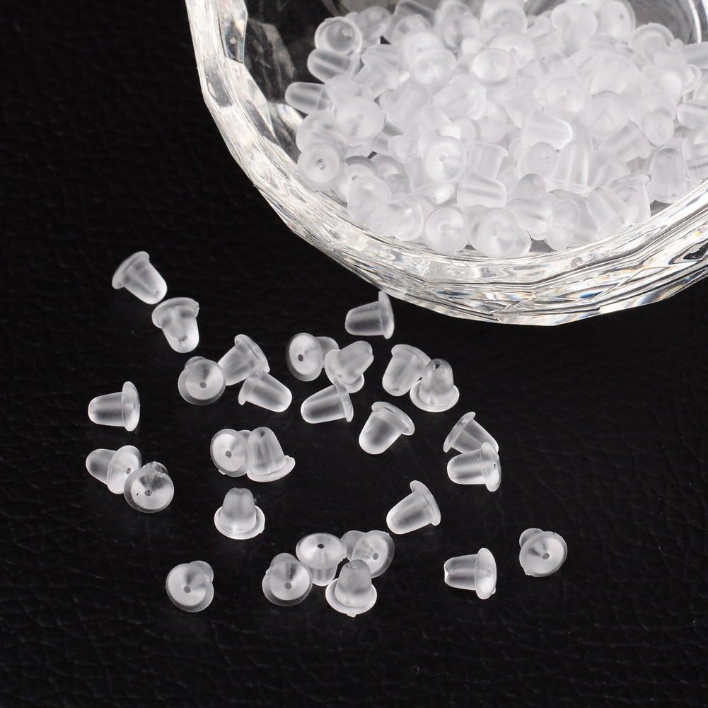 Pandahall 200pcs Clear Soft Plastic Earring Back Stopper Earnut Earring Findings, 4x4mm, Hole: 1mm